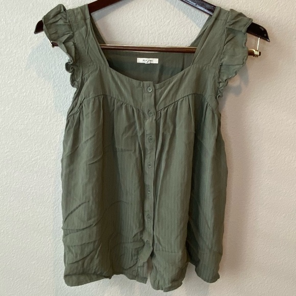 * PLEIONE Ruffle Cap Sleeve Top Size M Olive Green Boho Whimsigoth Coquette - Picture 9 of 9